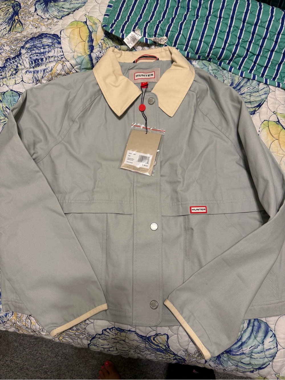 NWT Hunter Gray Blue Utility Jacket Contrast Collar